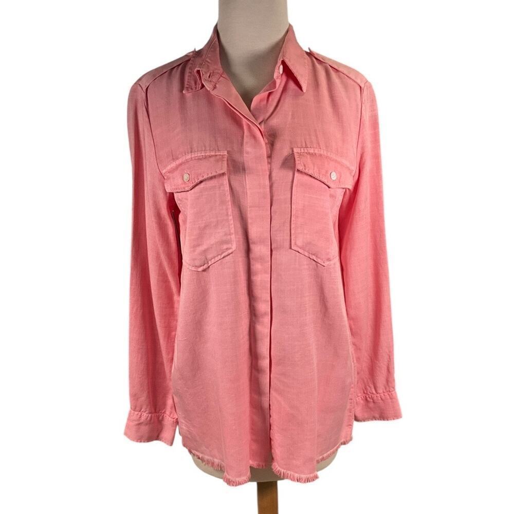 Zara Woman Premium Denim Collection Pink Lyocell Button-Down Shirt Size Medium